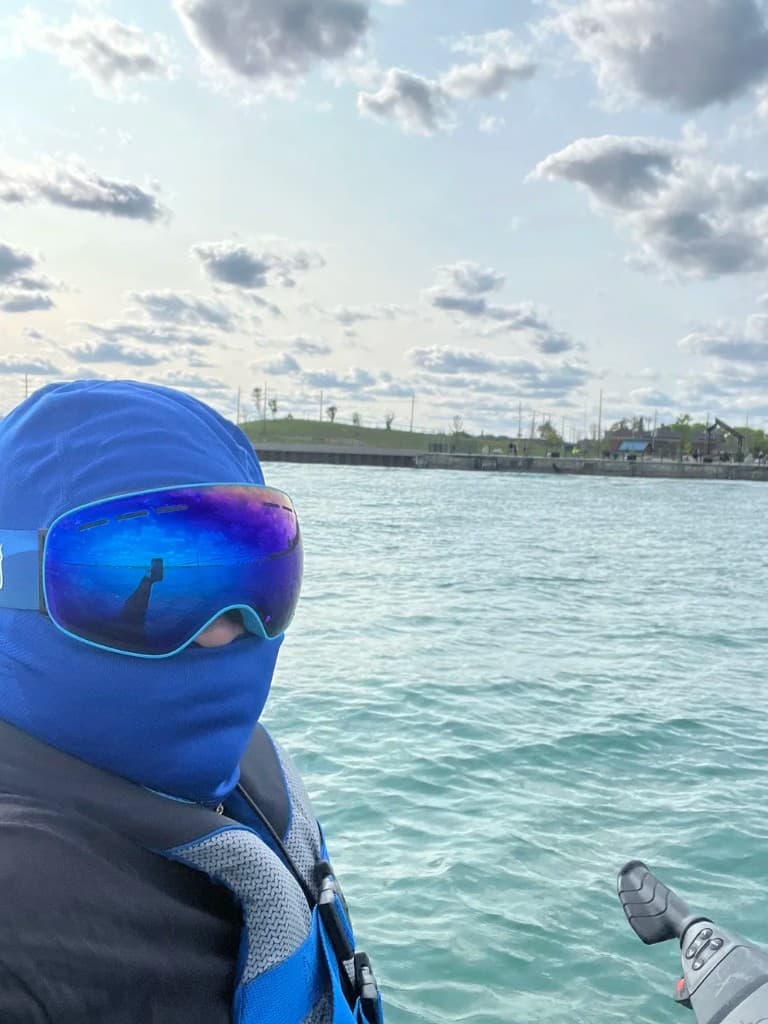Rider geared up and ready on a jet ski selfie on the water