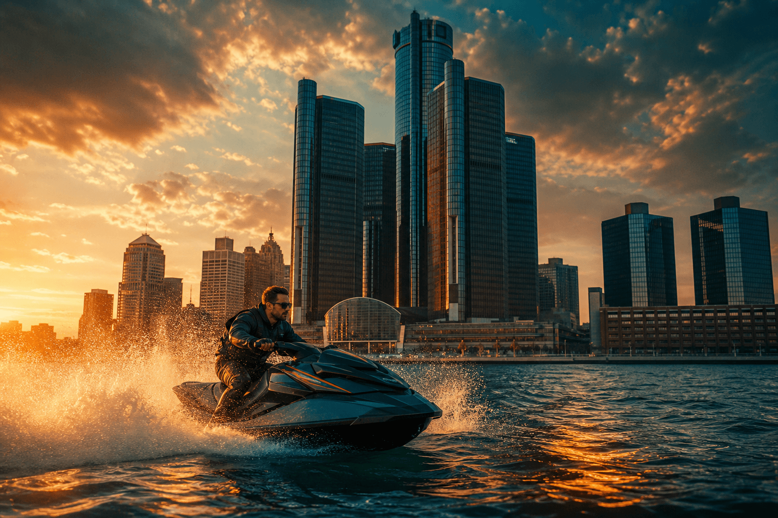 Renaissance Center viewed from the Detroit River