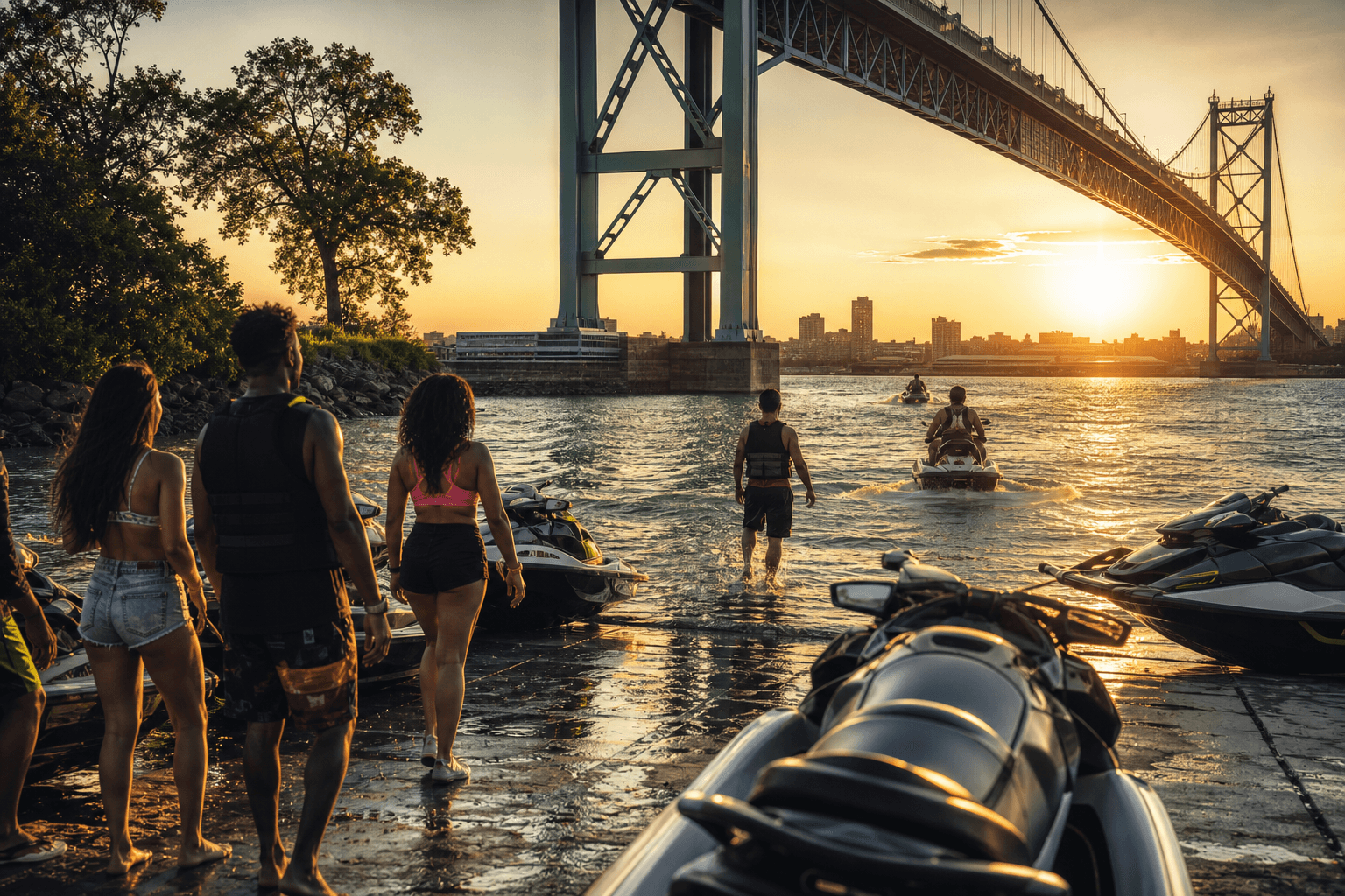Arrive at Riverside Park boat ramp under the Ambassador Bridge
